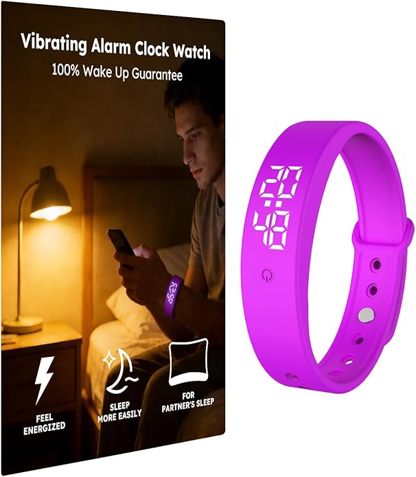 Vibrating Alarm Clock Watch for Heavy Sleepers, Silent Wake Up Bracelet & Smart Wristband, Wearable Vibration Wrist Alarm, Non-Audible Sleep Wristband for Men & Women