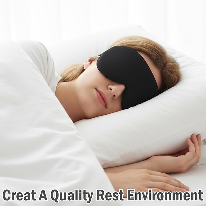 Sleep Mask for Side Sleeper Women Men, 3D Contoured Sleeping Mask, 99% Light Blocking Zero Eye Pressure Cup Blindfold with Adjustable Elastic Strap and Foam Ear Plugs for Sleeping, Yoga, Traveling