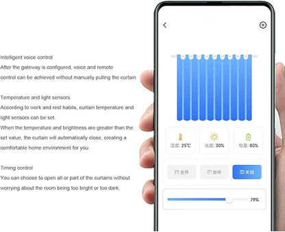 Automatic Curtain Opener, Smart Automatic Curtain Remote Control with APP Voice Control Timer Switch, Built in Temperature Light Sensor Electric Curtain Motor for Home Office