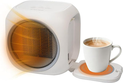 Space Heater with Mug Warmer, Electric Space Heaters for Indoor Use with Thermostatc, Candle Warmer Pate for Bedroom, Office, Large Room Use