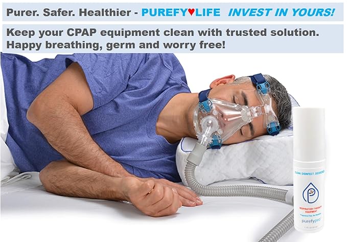 PUREFY Purefypro CPAP Cleaner and Sanitizer Spray (1.7oz, 3pk). TSA Travel Size. No Rinse. No Residue. Kills 99.9999% Norovirus, Flu Virus, and Fungi, Drug Resistant Germs. Unscented.