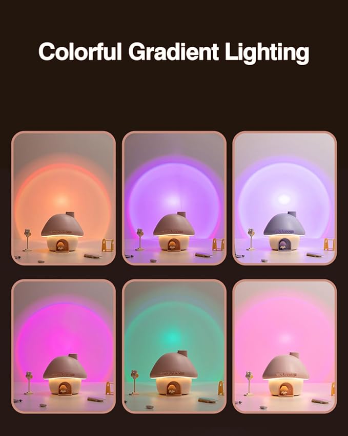 Cute Mushroom House Humidifier, 300ml Small Cool Mist Humidifers, USB Rechargeable Mini Portable Air Humidifer with Night Light for Bedroom, Office, Car, Travel, Indoor Plants (Purple)