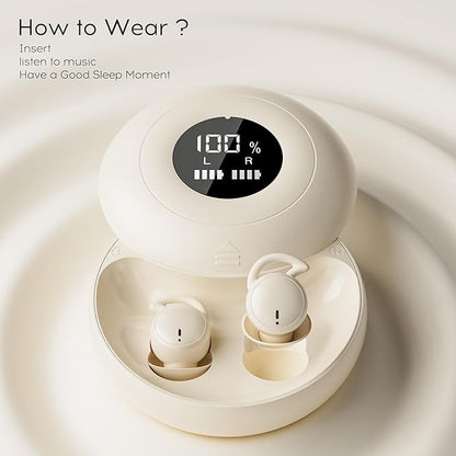 sunvito Sleep Earbuds Bluetooth 5.4, Mini Invisible Silicone Sleep Earbuds for Side Sleepers, Noise Blocking Sleeping Headphones, Hidden Earbuds with LED Display for Small Ears, Sleep & Relax (Beige)