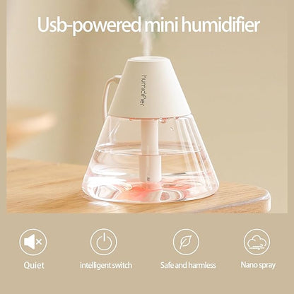 INVODA Mini Humidifiers, 260ml USB Personal Cool Mist Humidifier Cute Volcanoes Desktop Air Humidifier Quiet Night Light Small Humidifiers for Car, Office, Bedroom, Travel (White)