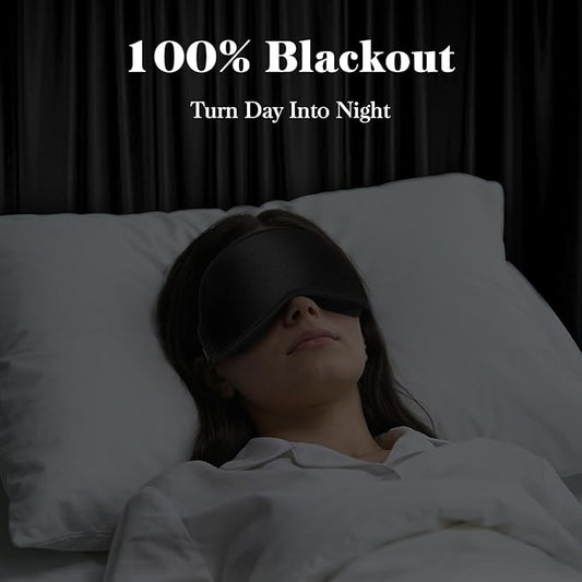 3D Eye Mask Sleep Mask for Men & Women, 100% Pressure-Free & Light Block-Out Eye Mask for Sleep with Easy Adjustable Strap, Night Eye Cover for Travel, Black