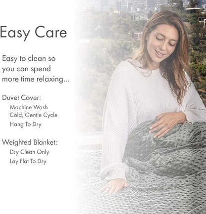 Adult Breatheable Cotton Weighted Blanket with Removable Navy Duvet Cover, 60 x 80 Inch, 15 Pounds, Made w/Polyester and Glass Beads, Grey