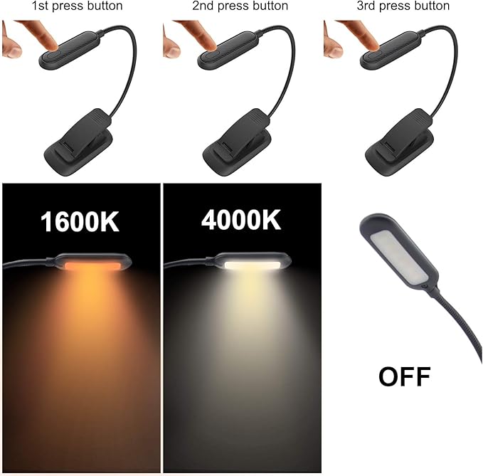 HONWELL Amber Book Light, Rechargeable Amber Reading Light for Books in Bed, Clip on Reading Light, Dimmable Book Light, Blue Light Blocking Reading Light, Warm Book Light for Kids Bookworms