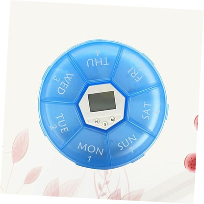 Compartments Pill Dispenser with Built Alarm Clock Weekly Reminder Box for Patients Blue Electronic Medicine Organizer with See-Through Lids Use Daily Pill Storage and Timer