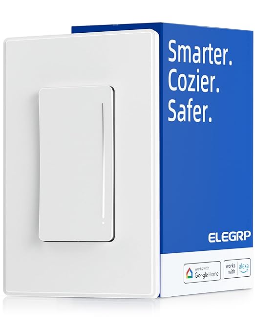 ELEGRP Smart Dimmer Light Switch DTR30, Single Pole or 3 Way, 2.4GHz Wi-Fi Touch Dimmer Compatible with Alexa/Google Assistant, Needs Neutral Wire, No Hub Required, UL Listed, Matte Black, 1 Pack