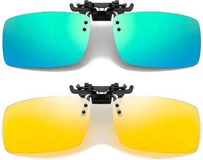 Clip on Polarized Night Vision Driving Glasses Flip up Sunglasses UV-400 to Wear Over Glasses for Night Driving