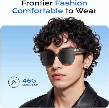 Smart Glasses,Polarized Sunglasses Built-in Mic & Bluetooth Speaker, Wireless Audio Smart Glasses for Men and Women, Athletic/Outdoor UV Protection,Touch Control, Voice Assistant (Black)