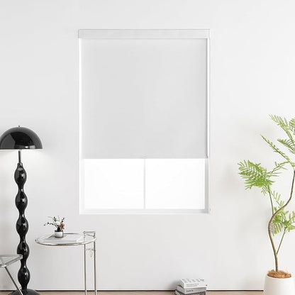 Cordless Blackout Roller Shades for Windows, Linen Texture Blinds with Valance, Pull Down Room Darkening Thermal Insulated UV Protection Shades for Home and Office (White, Custom Size)