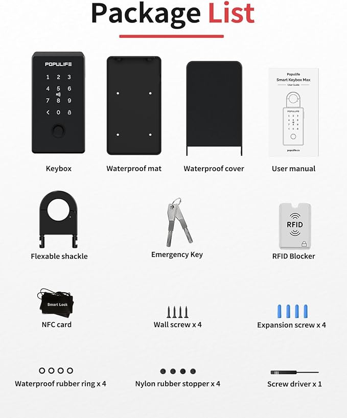 Populife Smart Fingerprint Lock Box for Keys with Code, Wireless Remote Access Key Lock Box for Outside, Digital Key Lockbox for Realtor Airbnb, Work Offline