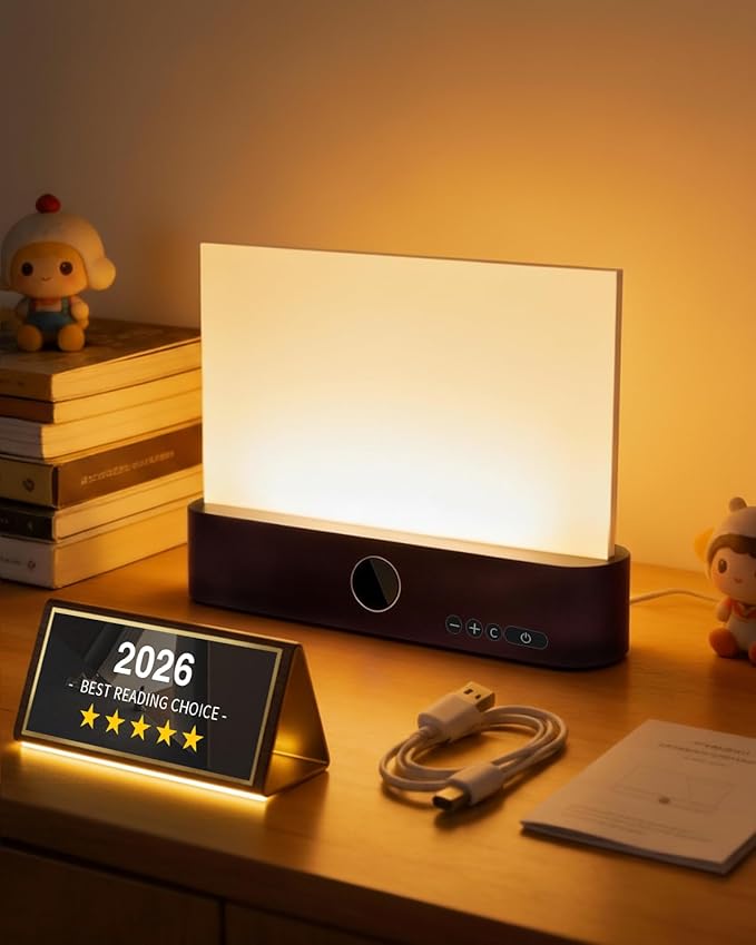 Book Light for Reading at Night Rechargeable Booklights Flat Smart LED Page Glow up Full Bookmark in Bed Loght Portable Panel Lamp Best Full Screen Luz Para Leer Libros De Noche Shelf
