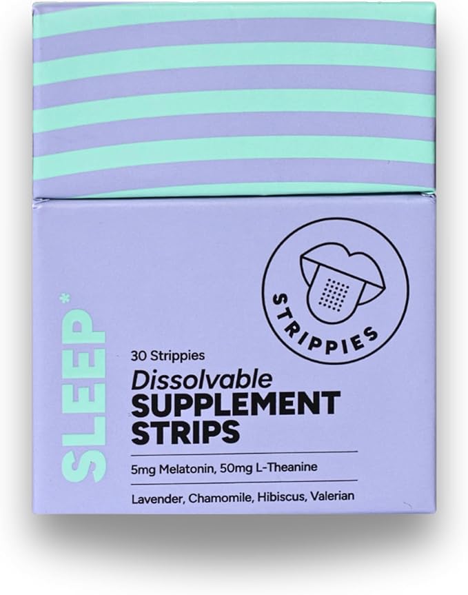 Dissolvable Sleep Strips – Fast-Acting Melatonin 5mg with L-Theanine, Lavender, Chamomile, Hibiscus & Valerian – Natural Cranberry Flavor – 30 Strips