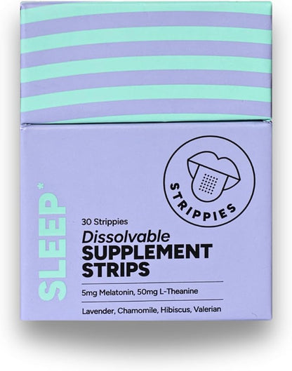 Dissolvable Sleep Strips – Fast-Acting Melatonin 5mg with L-Theanine, Lavender, Chamomile, Hibiscus & Valerian – Natural Cranberry Flavor – 30 Strips