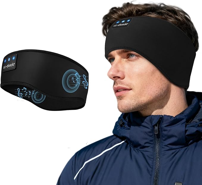 LC-dolida Sleep Headphones Ear Warmer Headband Bluetooth 5.4, Cold Weather Winter Headband Ear Covers for Gift Workout Ski Running Cycling