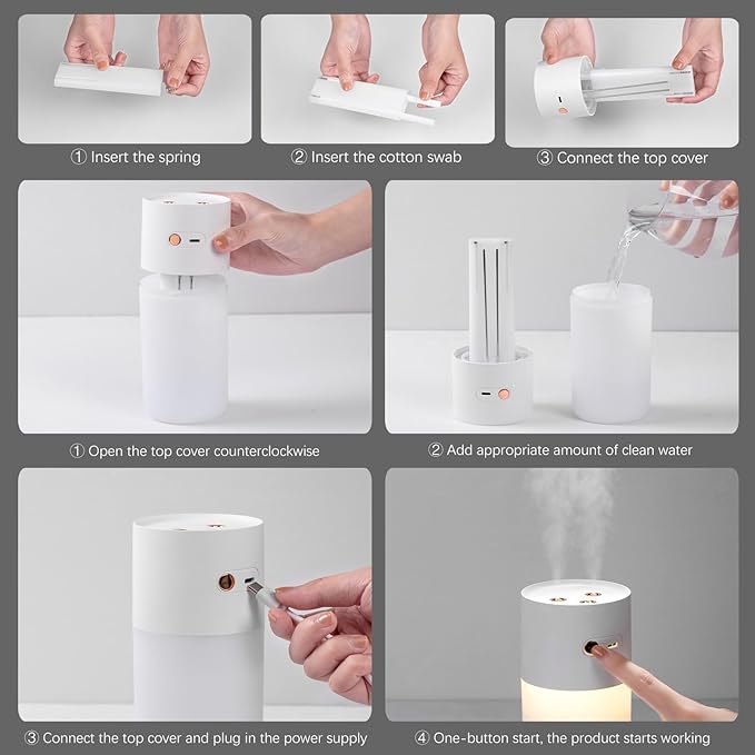 HODEMI Portable Small Humidifier - Cold Mist Humidifiers with Water Shortage Protection, Warm Night Light, Recharge Dual Nozzle Mini Humidifier for Bedroom, Plants, Office, and Car (Pink)