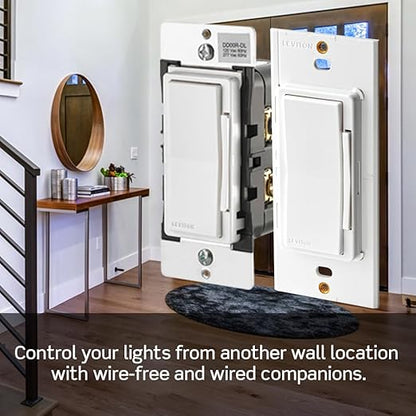 Leviton Decora Smart Dimmer Switch, Wi-Fi 2nd Gen, Neutral Wire Required, Works with Matter, My Leviton, Alexa, Google Assistant, Apple Home/Siri & Wired or Wire-Free 3-Way, D26HD-1RW, White