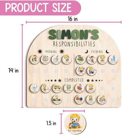 Wooden Chore Chart for Kids Visual Schedule, Routine Chart for Kids, Morning Bedtime Routine Chart for Toddlers Ages 2-4, Daily Kids Schedule Board for Home (09)