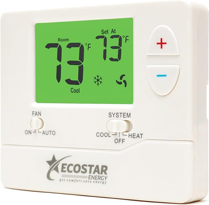 Non-Programmable Conventional Single Stage 1 Heat/1 Cool Energy Saving Digital Thermostat with Green Backlight for Home & Commercial Air Conditioning/Heating/HVAC Systems, Easy DIY Installation