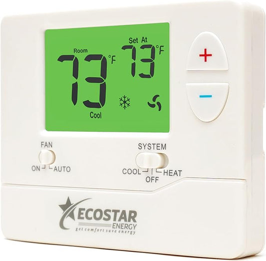 Non-Programmable Conventional Single Stage 1 Heat/1 Cool Energy Saving Digital Thermostat with Green Backlight for Home & Commercial Air Conditioning/Heating/HVAC Systems, Easy DIY Installation