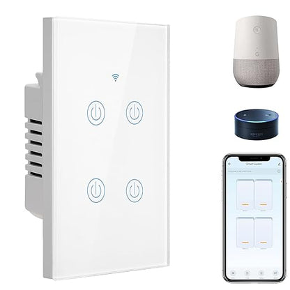 BSEED 4 Gang Smart Switch - Alexa WiFi Light Switch, Touch Control, Timer Function, Compatible with Alexa, Google Assistant, Remote Control
