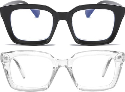 REAVEE 2 Pack Oprah Style Oversized Reading Glasses for Women Men Blue Light Blocking, Ladies Stylish Retro Square Large Computer Readers (Black/Clear 3.5x)