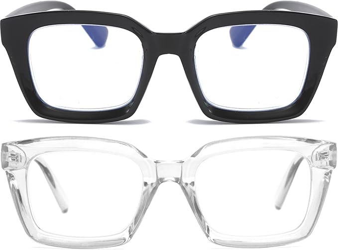 REAVEE 2 Pack Oprah Style Oversized Reading Glasses for Women Men Blue Light Blocking, Ladies Stylish Retro Square Large Computer Readers (Black/Clear 2.75x)