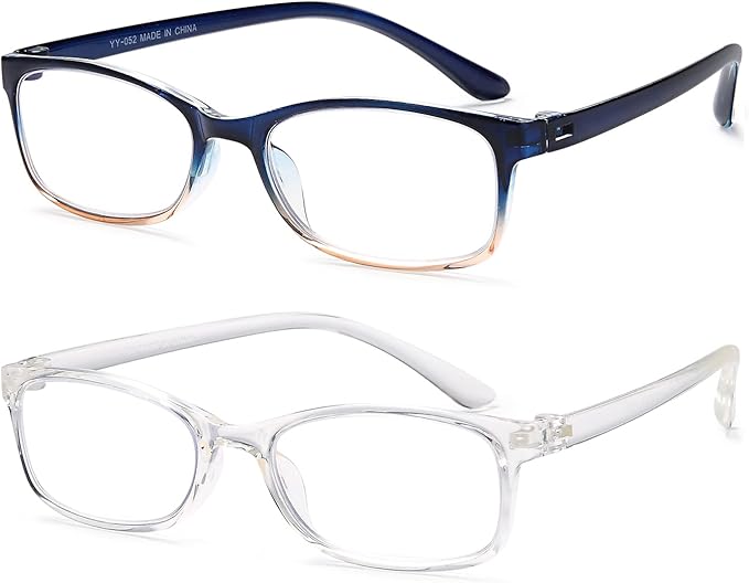 EYEURL 2 Pack Reading Glasses for Women Men, Blue Light Blocking Lightweight TR90 Readers Filter Glare/UV Rays/Eyestrain, 1.50
