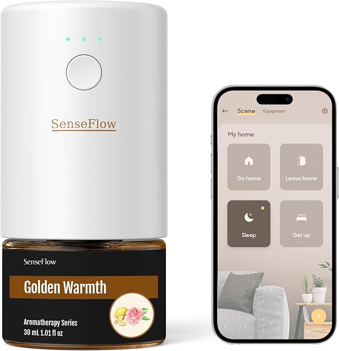 SF101S Pro Smart Waterless Essential Oil Diffuser, Plug in Aromatherapy Diffuser & Non-Toxic air Freshener, 120-Day Natural Aroma Mist, Covers 1000 Sq Ft- Free 30ml Golden Warmth