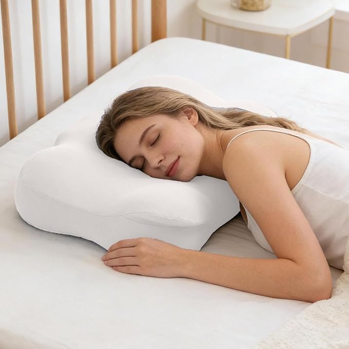 Cloud Neck Pillow, Cloud Pillow, Ergonomic Memory Foam Pillows, Adjustable Cervical Neck Support Pillow with Breathable Pillowcase for Side Back Stomach Sleepers (Light Blue)