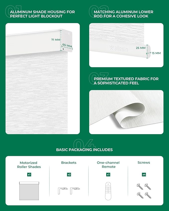 Allesin Motorized Blinds with Remote | Smart Blackout Roller Shades, Automatic Electric Power Blinds for Home Office, Living Room 34.5x72 Cloud-Patterned