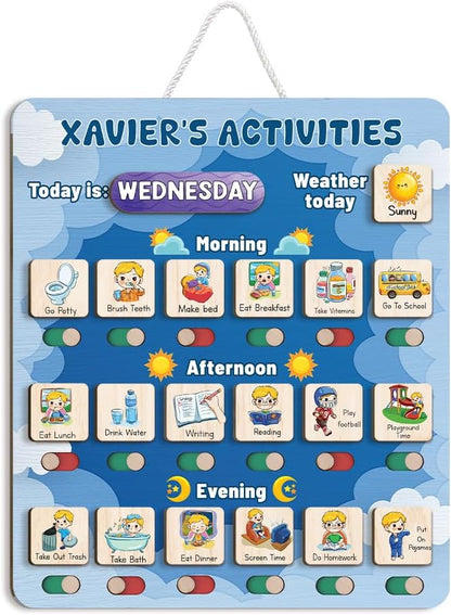 Wooden Chore Chart for Kids Visual Schedule, Routine Chart for Kids, Morning Bedtime Routine Chart for Toddlers Ages 2-4, Daily Kids Schedule Board for Home (15)