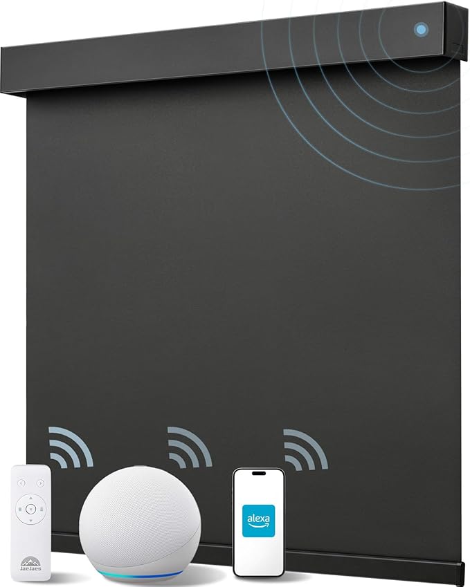 Smart Roller Shades for Windows, Alexa Blackout Motorized Blinds with Remote Control, Easy Install Automatic Electric Blinds for Indoor (42" W x 72" H, Black)