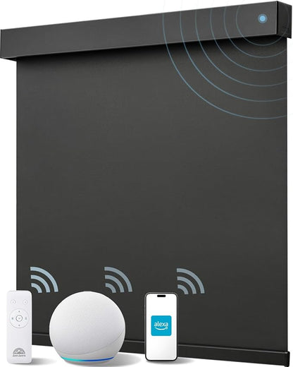 Smart Roller Shades for Windows, Alexa Blackout Motorized Blinds with Remote Control, Easy Install Automatic Electric Blinds for Indoor (71" W x 72" H, Black)