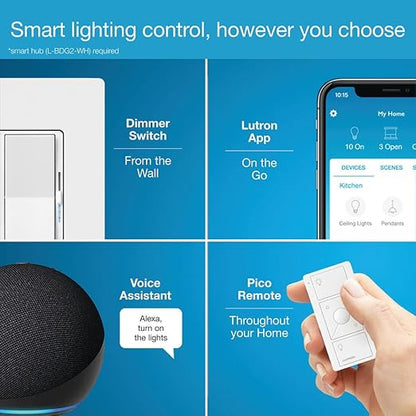 Lutron Diva Smart Dimmer Light Switch for Caseta Lighting (Lutron Smart Hub Required), for LED Lights, 150W, Single-Pole/3-Way, No Neutral, Brown (DVRF-6L-BR)