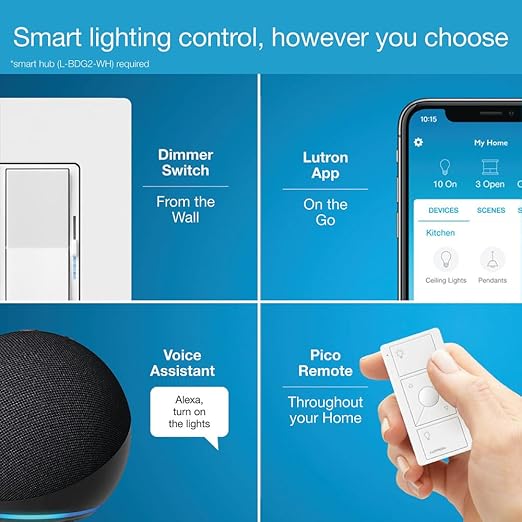 Lutron Diva Smart Dimmer Switch for Caséta Smart Lighting | No Neutral Wire Required | DVRF-6L-BL | Black
