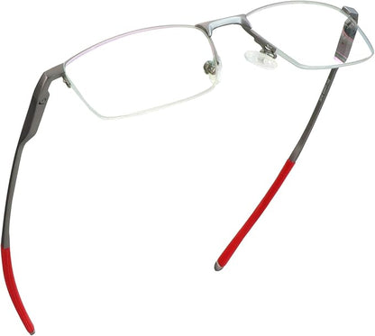 LifeArt Blue Light Blocking Glasses, Anti Eyestrain, Computer Reading Glasses, Gaming Glasses, TV Glasses for Women Men, Stylish Unisex Alloy Square Frame (Silver Red, No Magnification)