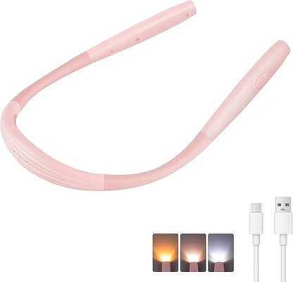LED Neck Book Light Reading Lamp USB Rechargeable, Lighter Weight,Hands Free, Each 3 Colors with 3 Brightness, 80-hr Lasting Rechargeable Lamp,Perfect for Reading in Bed(Sakura Pink)
