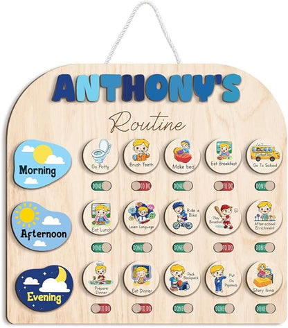 Wooden Chore Chart for Kids Visual Schedule, Routine Chart for Kids, Morning Bedtime Routine Chart for Toddlers Ages 2-4, Daily Kids Schedule Board for Home (17)