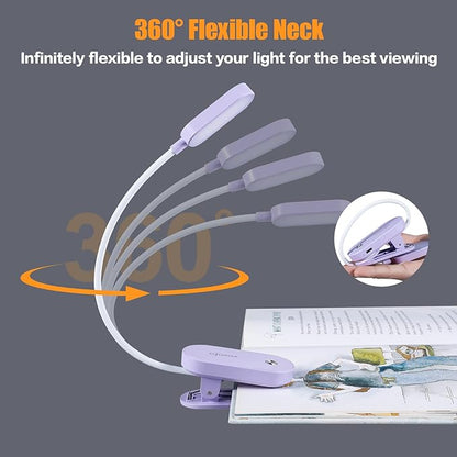 VAVOFO Rechargeable Book Light, 14 LEDs Eye Care Clip On Amber Reading Light for Bookworms Reading in Bed with 9 Colors 9 Brightness (Purple)