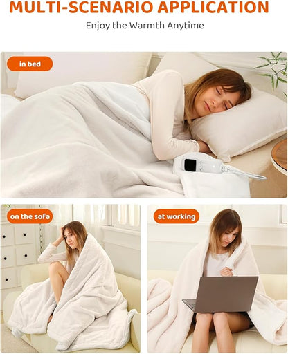 Heated Blanket Electric Blanket Throw Size, Super Soft Cozy Upgraded Flannel Heating Blanket with 9 Heating Levels & 1-9 Hours Auto Off, Fast Heat & Overheat Protection, 50" x 60", Blush White