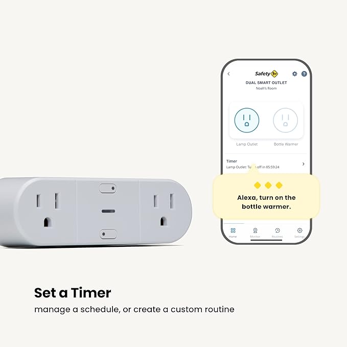 Safety 1st Connected Dual Smart Outlet — Wi-Fi Plug, No Hub Required, Independently Controllable Outlets, Timer & Schedule, ETL Certified, Wi-Fi Controlled, iOS and Android Compatible