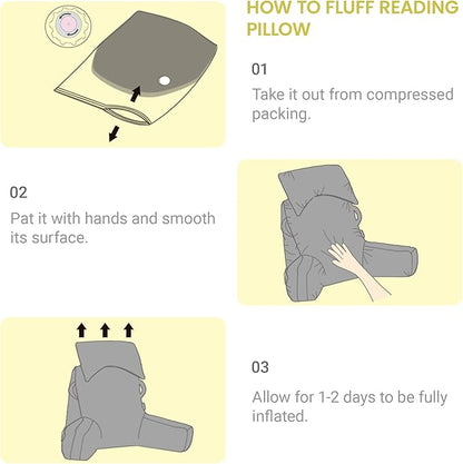 Portable Reading Pillows with Headrest for Bed Sitting Up(Yellow Oeko-Tex), Velvet Back Pillow with Arms & Pockets for Adults, Support Memory Foam Bed Pillow for Dorm/Reading/Watching/Gaming