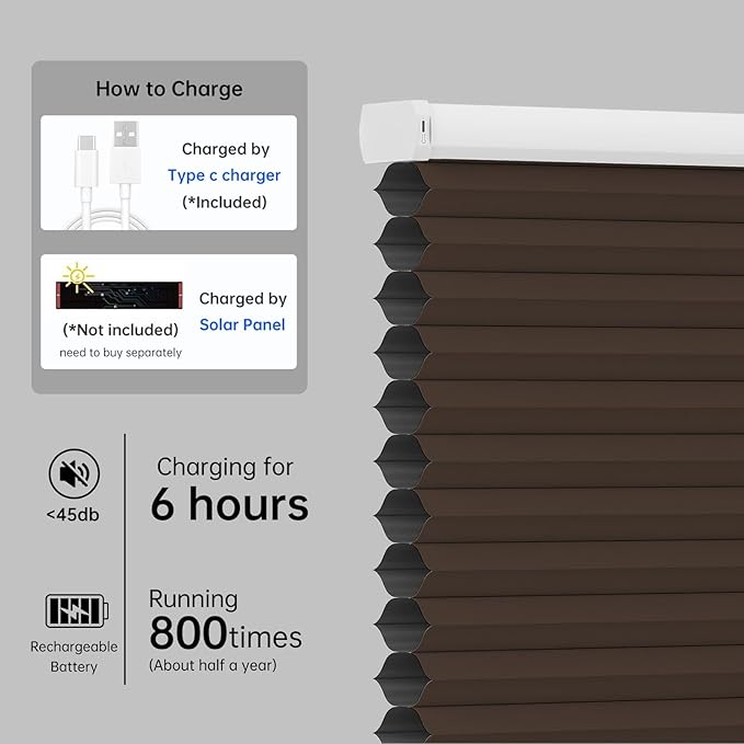 Motorized Cellular Shades with Remote, Blackout Smart Cellular Shades Compatible with Alexa, Cordless Honeycomb Window Blinds for Bedroom Home Office, Custom Size, Blackout Brown