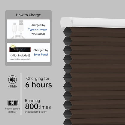 Motorized Cellular Shades with Remote, Blackout Smart Cellular Shades Compatible with Alexa, Cordless Honeycomb Window Blinds for Bedroom Home Office, Custom Size, Blackout Brown
