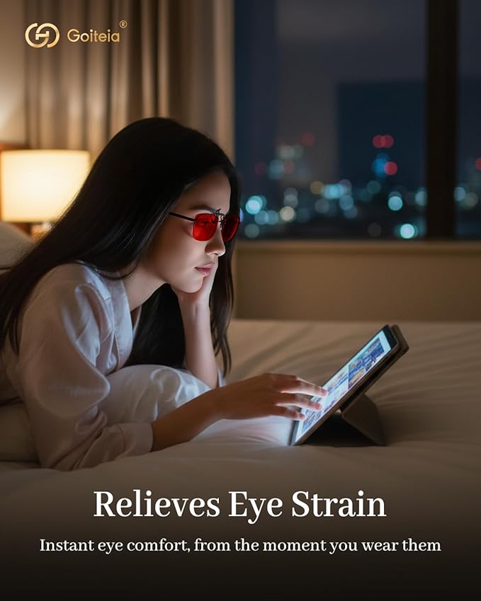 Goiteia Red Clip on Blue Light Blocking Glasses for Sleep-Block Blue & Green Light-Fast and Sound Sleep/Relieve Eye Strain