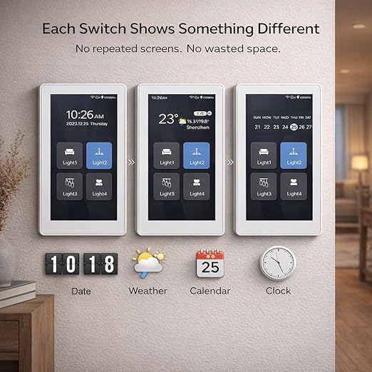 LANBON L10 Large LCD Smart Light Switch, Custom Display & Icons, 6-in-1 1/2/3/4 Gang & Curtain, 2.4GHz WiFi, Compatible with Alexa & Google Home, Motion Wake Screen, No Dimmer, Neutral Wire Required