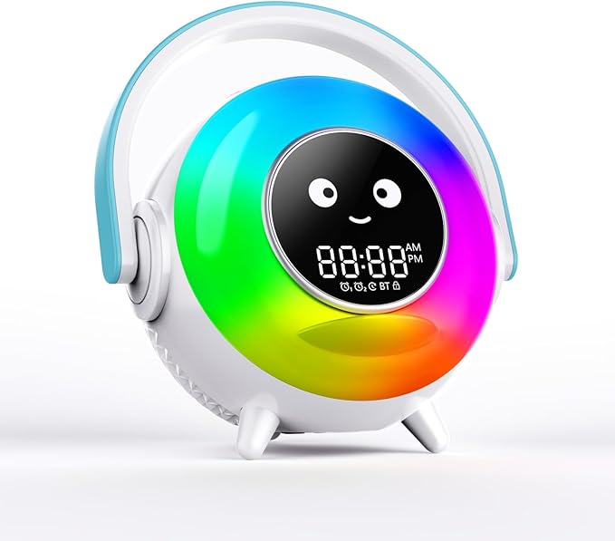 Alarm Clock with RGB Light,Night Light,Cute Smiley Face Display, Bluetooth Compatible,Sound Machine and OK to Wake Alarm Clock for Toddlers and Kids (Gradient)